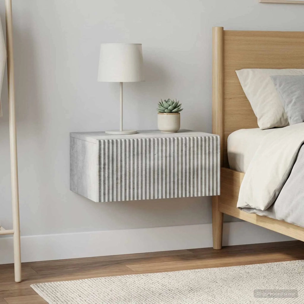 Mobiletto da notte a muro con cassetto 2 pcs Grigio Cemento 898452