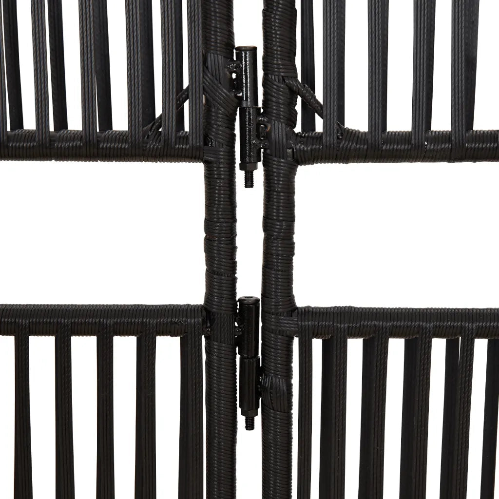 Divisorio per Ambienti | Divider per stanze | Paravento a 4 Pannelli Nero in Polyrattan