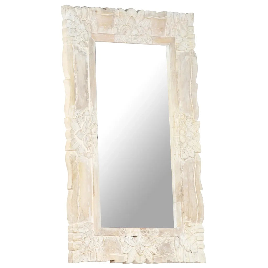 Specchio Bianco 80x50 cm in Legno Massello di Mango 321633
