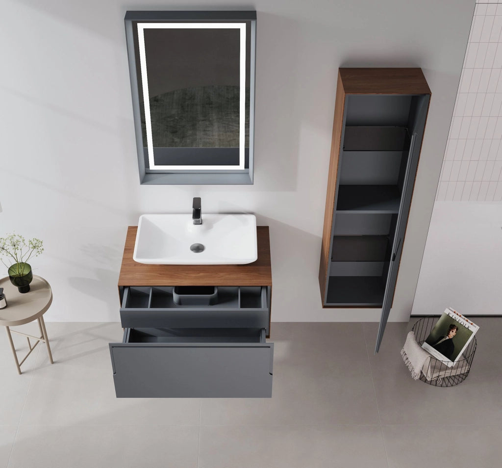 Mobile lavabo "Craft 80" - 80 x 50 x 40 cm - Noce / Antracite