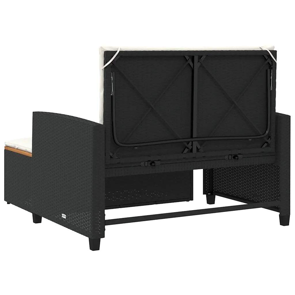 Divano Giardino con Cuscini 2 Posti-Sofa da Giardino-Divanetto da esterno Nero Polyrattan e Acacia