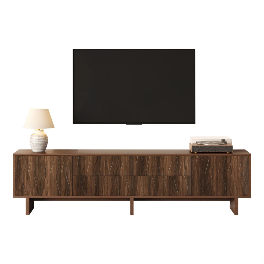 Mobile TV 180 x 40 x 56 cm con 4 cassetti e 2 ante, design ondulato, per TV fino a 75 pollici, colore noce