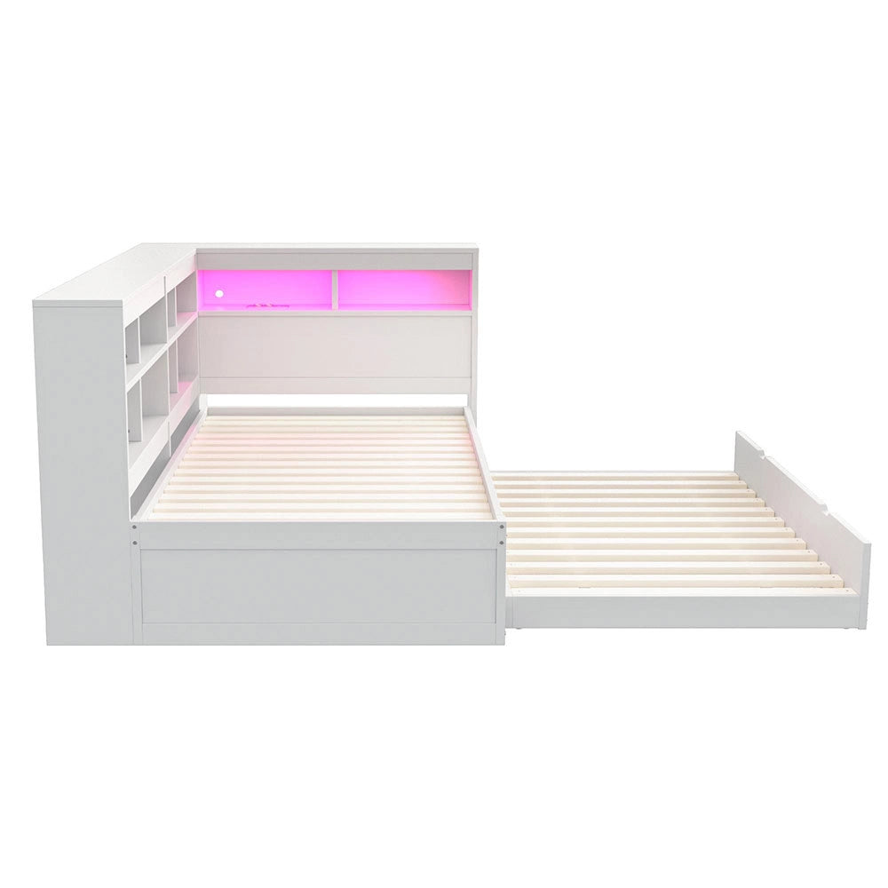 Divano in legno 90x200cm - Xylo - bianco, LED USB, scomparti, spazio