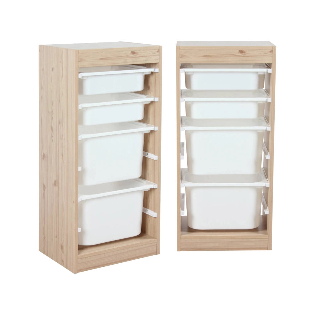 Set di 2 mobili per bambini con 4 contenitori, marrone naturale