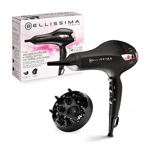 Bellissima 11858 P7 3200 Asciugacapelli 2100 W Ionizzatore Motore AC 2 Velocita' 3 Temperature Diffusore Ricci Custodia da Viaggio colore Nero Rosa