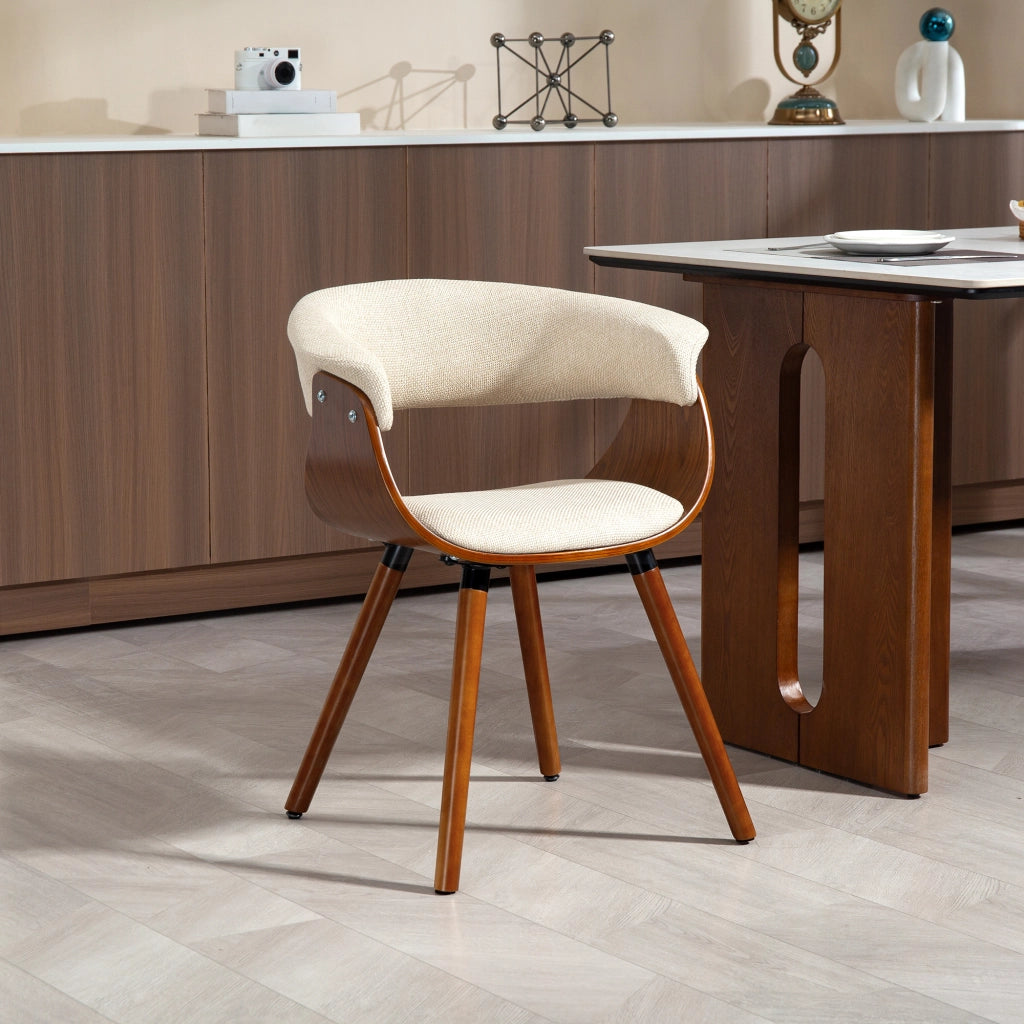 Sedia da pranzo in tessuto con schienale curvo e gambe in legno ¨C Minimal ¨C Beige
