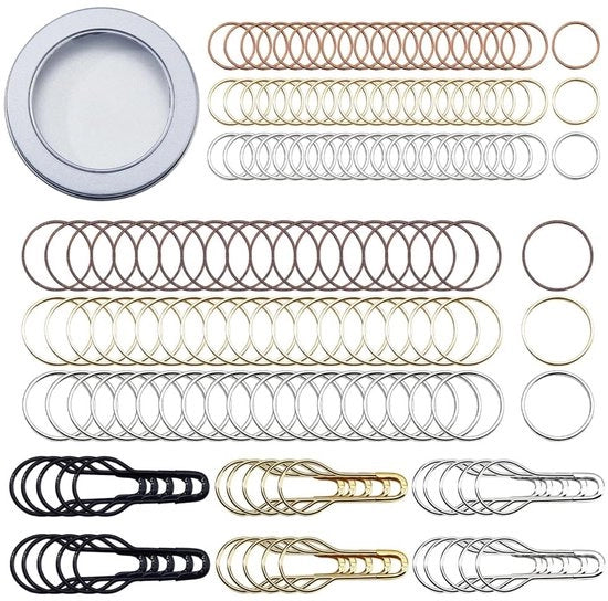 Set di aghi per maglia e tessitura - 180 pezzi - Anelli di connessione in ottone - Aghi per brochure - Materiali per maglia e tessitura - Colori misti - 12 mm e 8 mm - Materiali per maglia