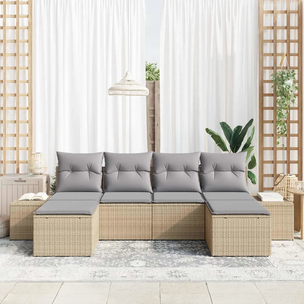 Set Divano da Giardino con cuscino 6 pcs Beige polyrattan 3347170