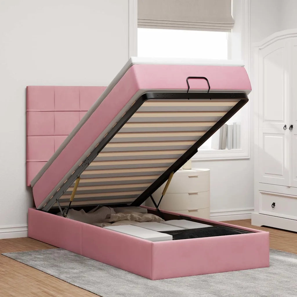 Struttura Letto Pouf con Materassi Rosa 80x200 cm Velluto 3314287