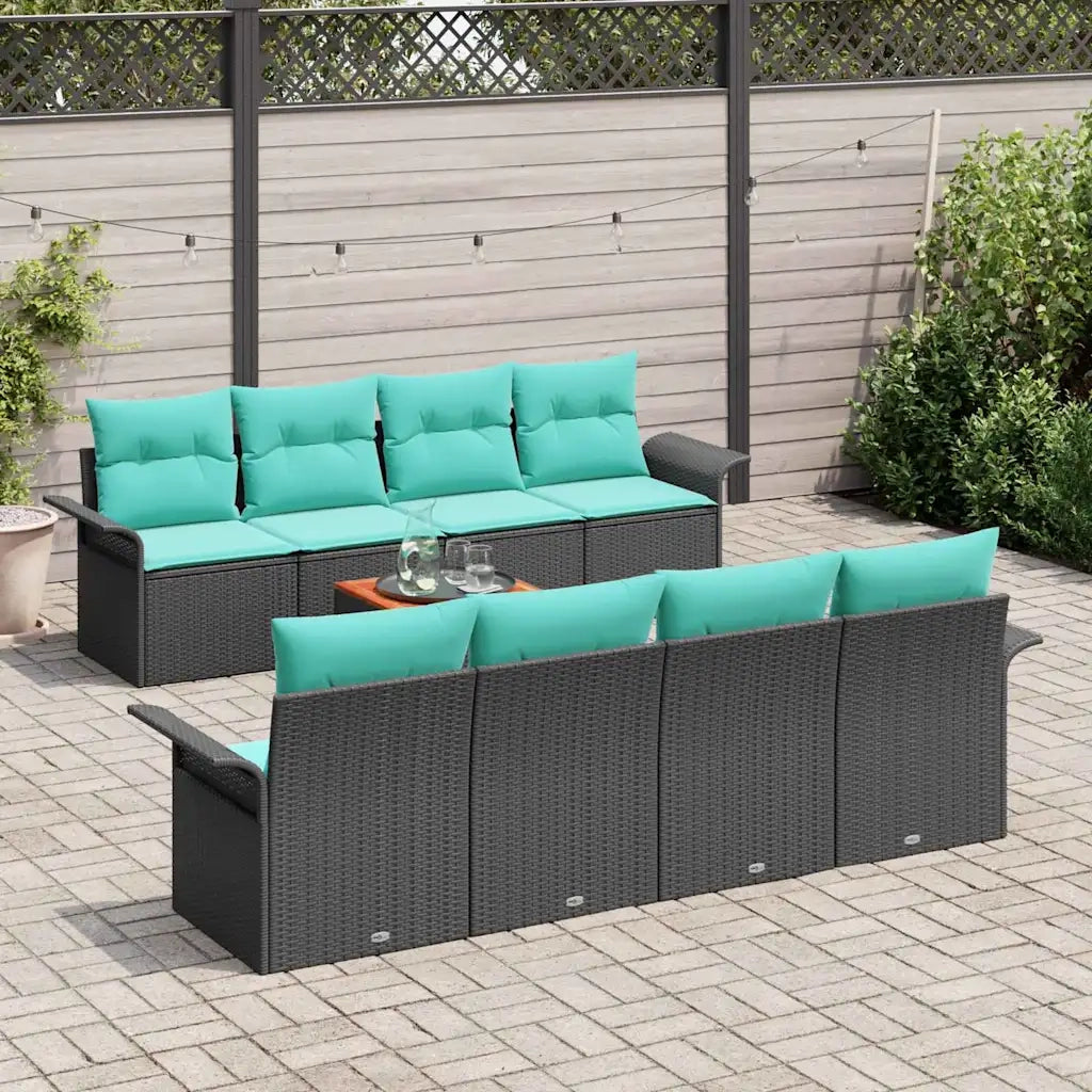 Set Divano da Giardino 9 pcs Nero e Turchese polyrattan 3355974