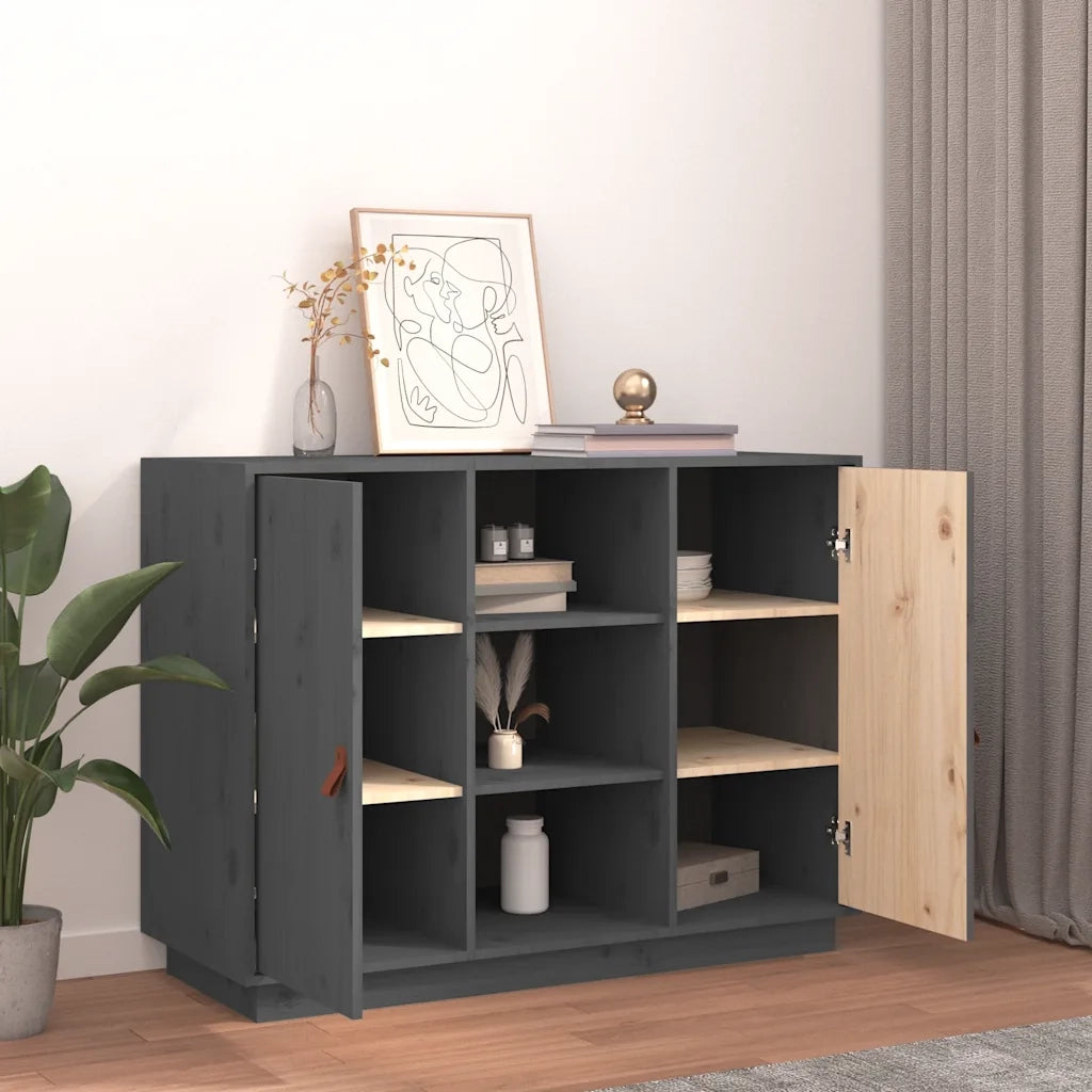 Credenza Grigia 100x40x75 cm in Legno Massello di Pino 820134
