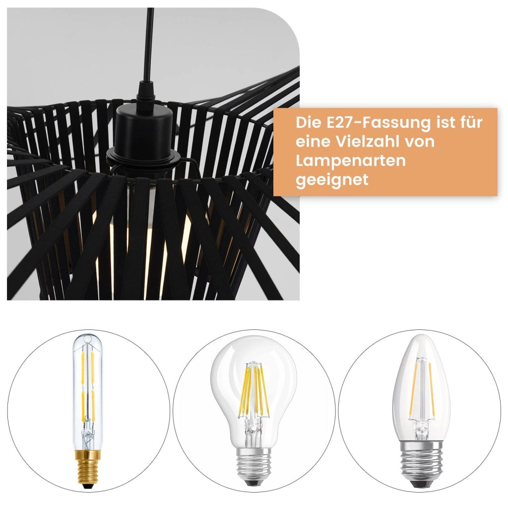 ZMH Lampada a Sospensione Moderna a LED Nero E27 140 cm per Sala da Pranzo
