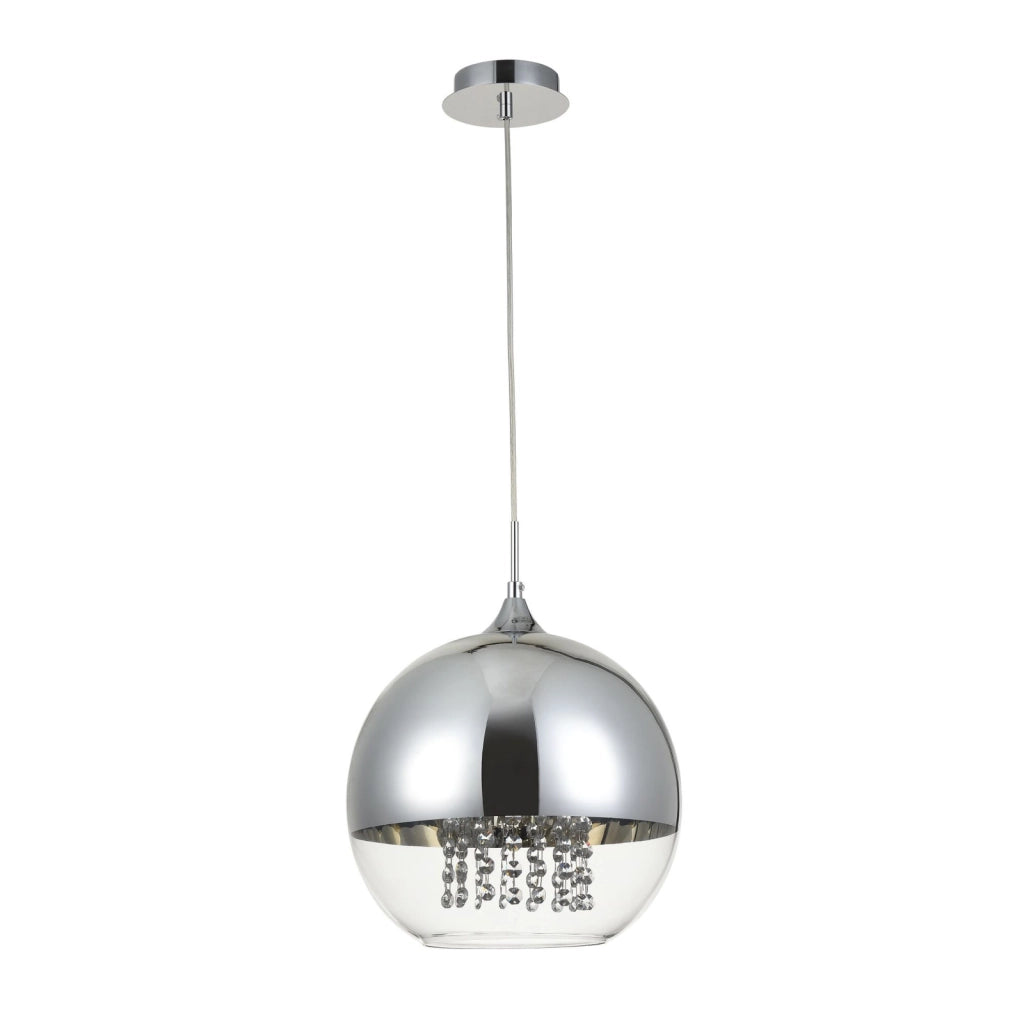 Lampadario Contemporaneo Fermi Metallo Nichel 1 Luce Diffusori Vetro Trasparente