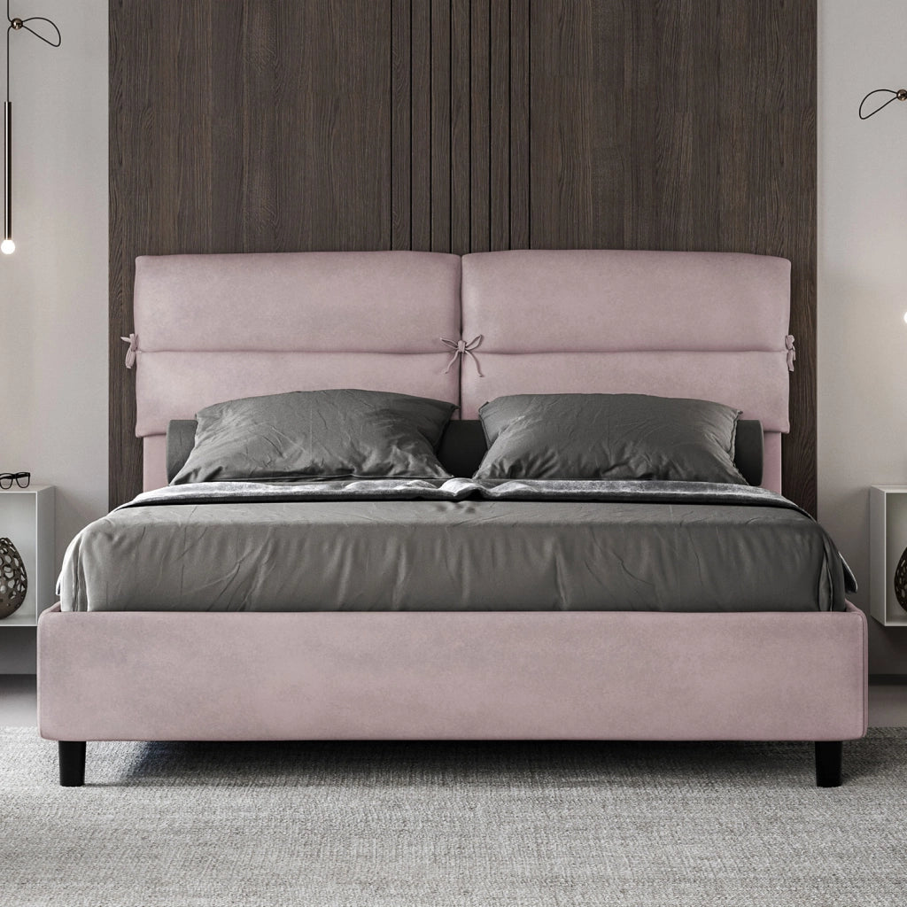 BS COM Letto matrimoniale contenitore imbottito 160x190 microfibra glicine