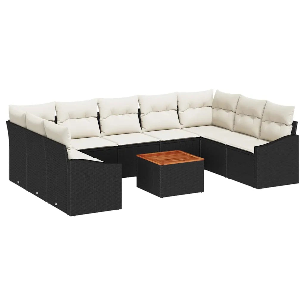 Set Divano da Giardino 10 pcs Nero e Crema polyrattan 3356542