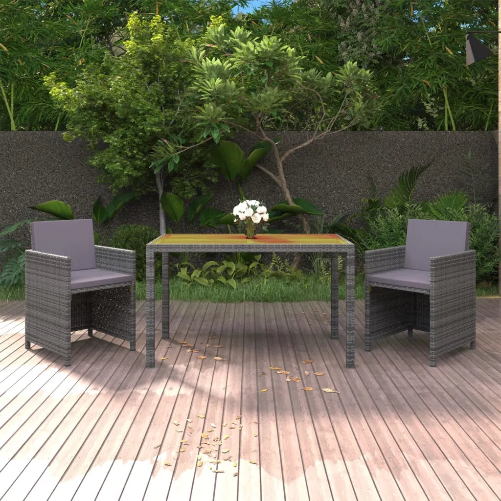 Set da Pranzo da Giardino 3 pz con Cuscini Polyrattan Grigio 3095500