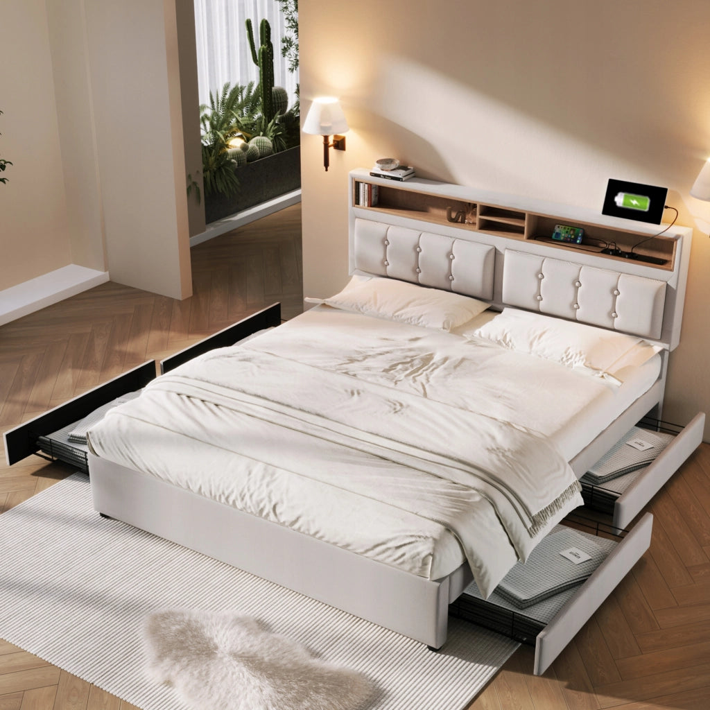 Letto 160x200 - Xylo - USB-C 4 cassetti senza materasso