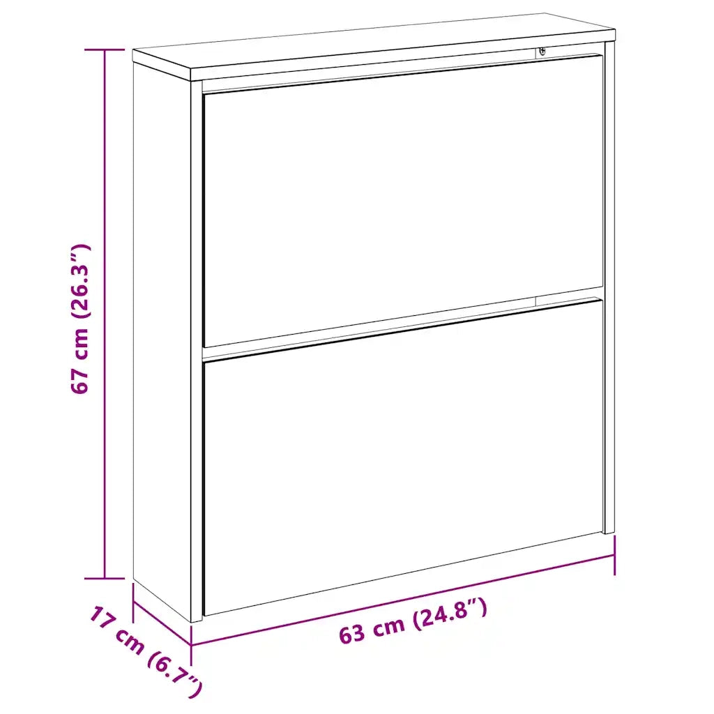 Scarpiera | Mobile per scarpe con 2 Ripiani e Specchio Colore Rovere 63x17x67 cm