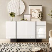 Credenza bianca lucida con 2 ante e 4 cassetti, design moderno, struttura in MDF e pannelli truciolari, 150 x 40 x 80,5 cm