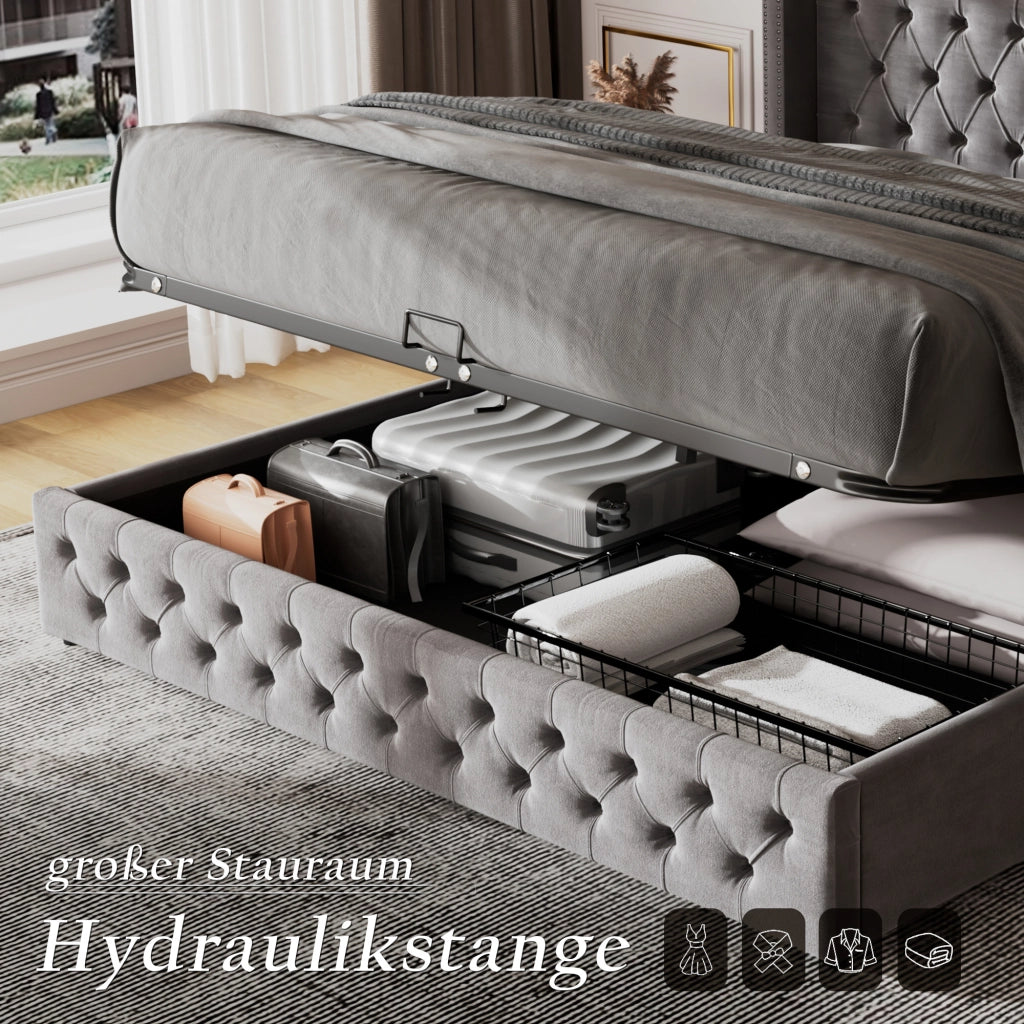 LETTO Contenitore Chesterfield 140x200 cm Velluto Grigio