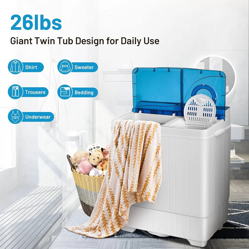 10021US-BL-FP Lavatrice automatica portatile compatta, bianca e blu