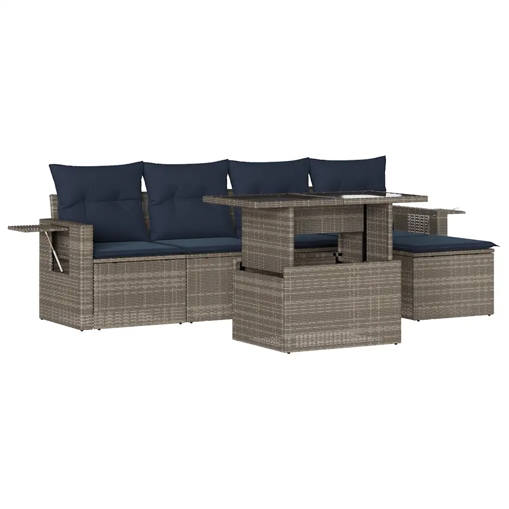 Set Divani da Giardino 6 pz con Cuscini Grigio in Polyrattan 3267871