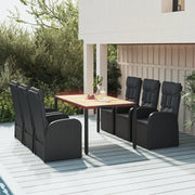 Set da Pranzo da Giardino 7 pz Nero con Cuscini in Polyrattan 3157601