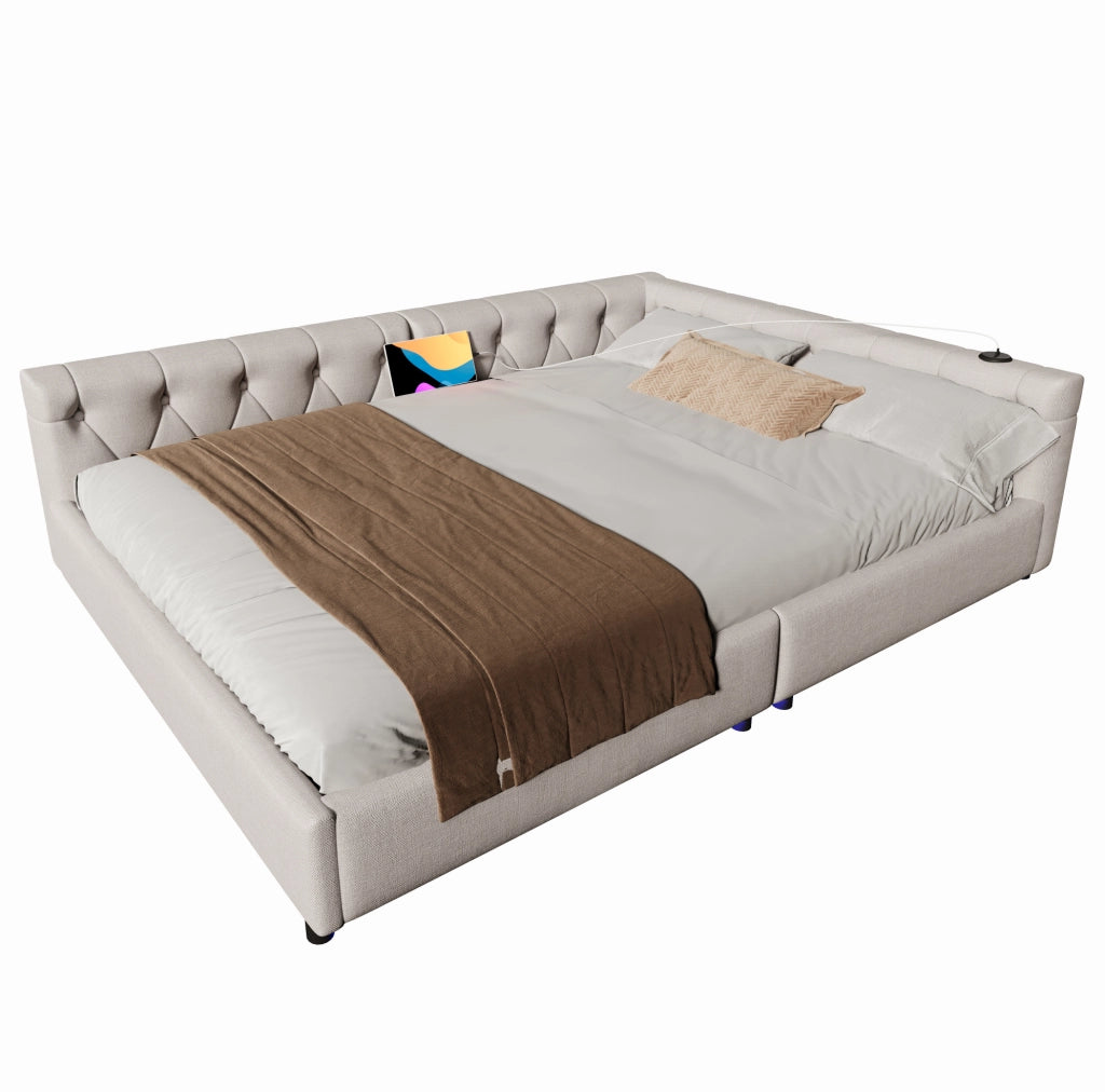 Divano letto multifunzione 140x200 cm con LED, USB e Type-C