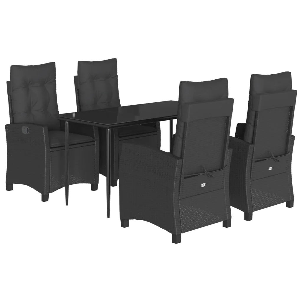 Set da Pranzo da Giardino 5 pz Nero con Cuscini in Polyrattan 3212745