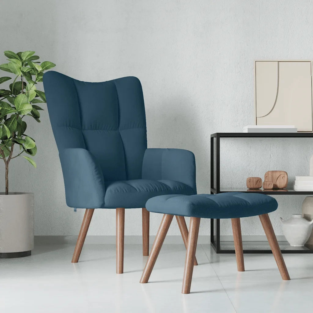 Poltrona Relax | Sedia Relax con Poggiapiedi Blu in Velluto
