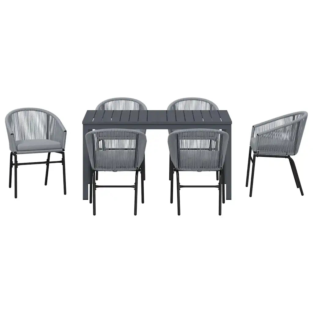 Set da Pranzo per Giardino 7 pcs Grigio polyrattan