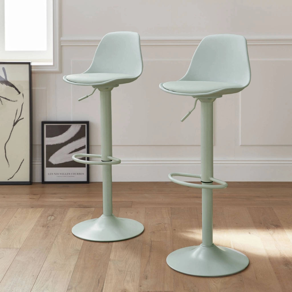 Set 2 sgabelli da bar in similpelle regolabili, verde celadon