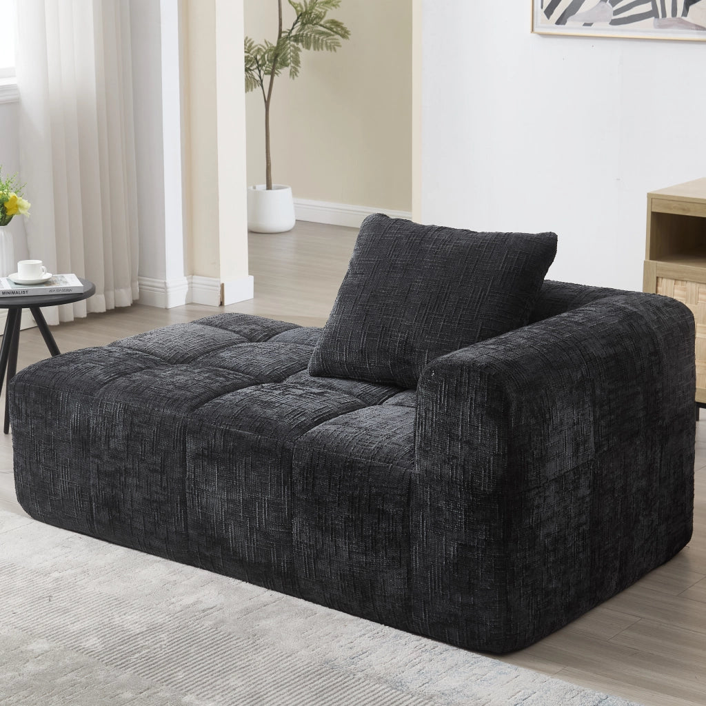 Chaise Longue Divano con Cuscini ¨C MINIMAL ¨C Nero, Tasche Laterali