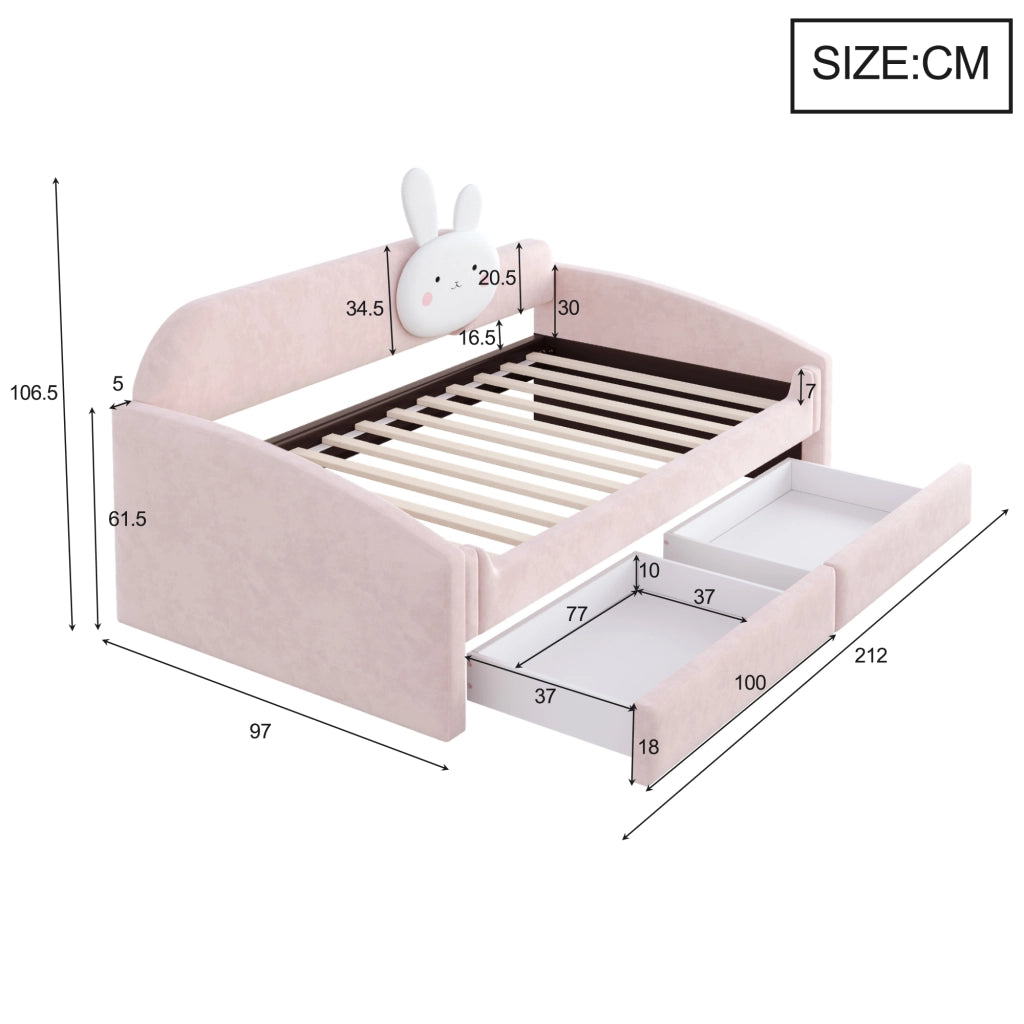 LETTO Sofa per bambini 90x200 cm in velluto rosa con LED