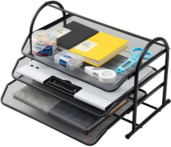 Organizzatore per scrivania a 3 livelli - Mesh Briefopbergers - Nero - Metallo