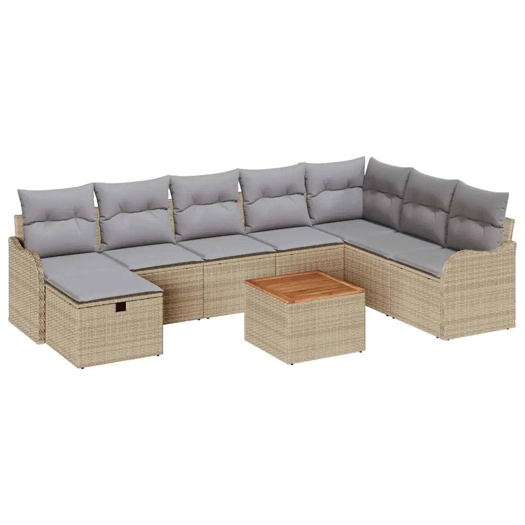 Set Divano da Giardino con cuscino 9 pcs Beige Poly Rattan 3360829