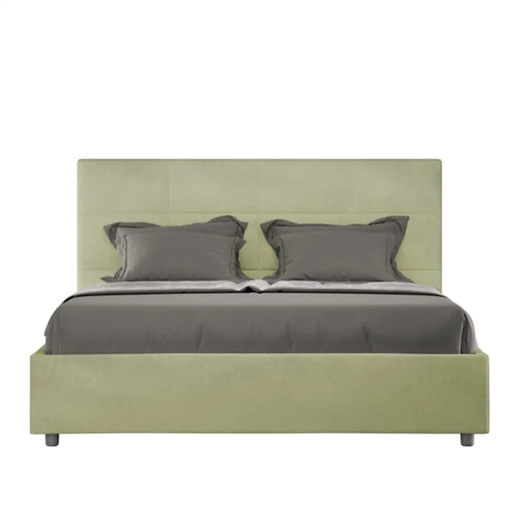 Letto matrimoniale francese con rete imbottito 140x190 microfibra tè verde Mika