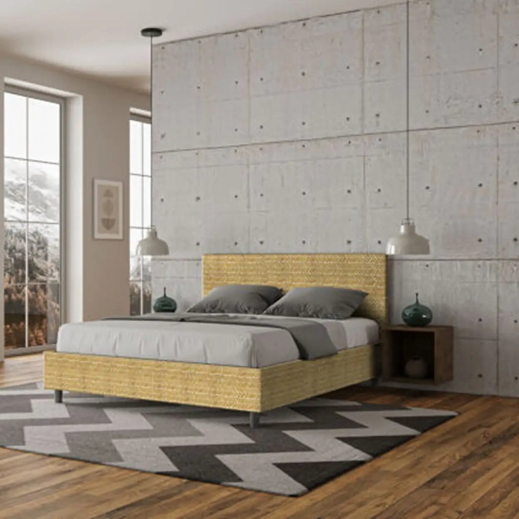 Letto matrimoniale con rete imbottito 160x210 tessuto Aragona 3 giallo Adele