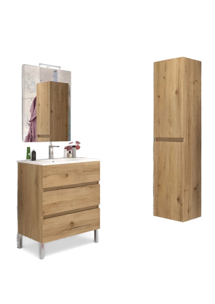 Mobile da Bagno a Terra con Lavabo 100 cm e Specchio Bali Light Rovere Miele