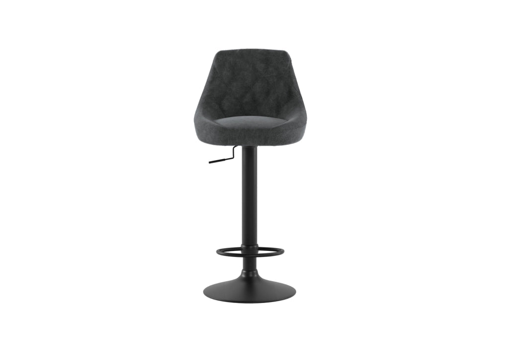 Sgabello Max con seduta in microfibra grigio scuro e struttura in metallo nero, altezza regolabile a gas, design moderno per bar - Max