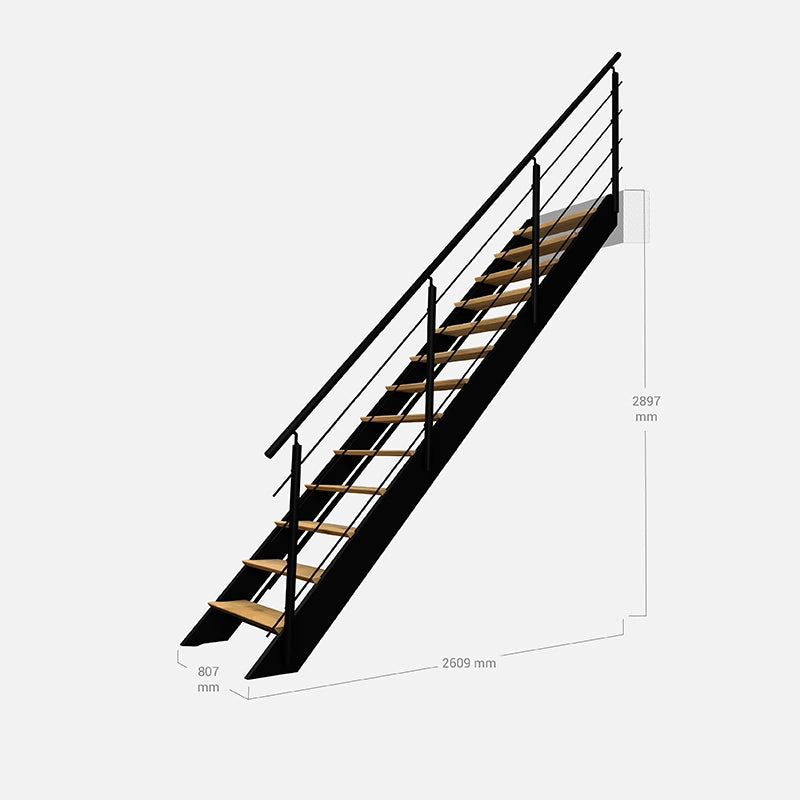 SPECTRA - Scala dritta in legno con LED integrati, nera con balaustra