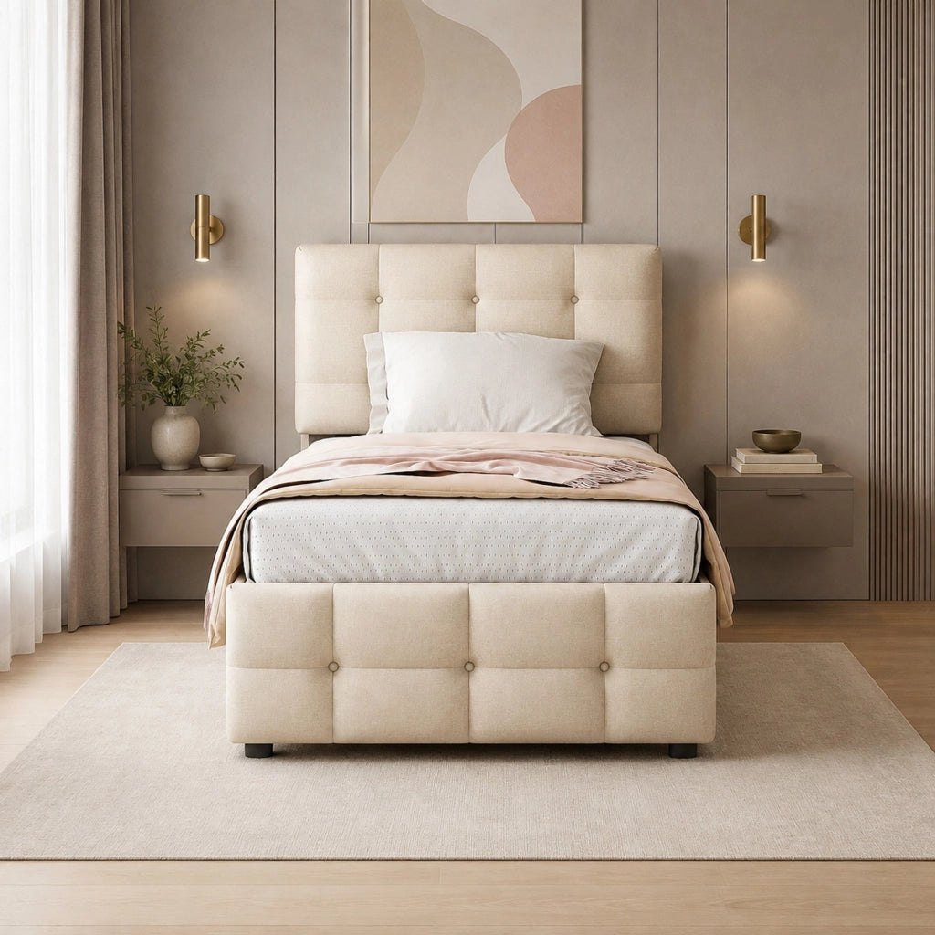 LETTO imbottito per bambini 90x200 cm Beige con letto estraibile
