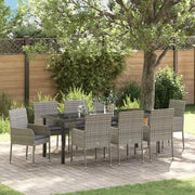 Set da Pranzo per Giardino con cuscino 9 pcs Grigio polyrattan 3380112