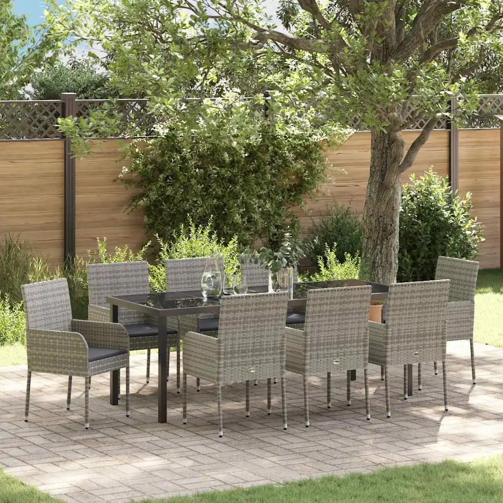 Set da Pranzo per Giardino con cuscino 9 pcs Grigio polyrattan 3380112
