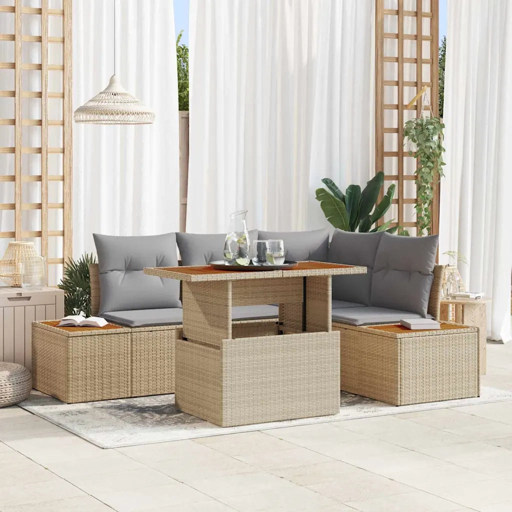 Set da Pranzo per Giardino con cuscino 5 pcs Beige e grigio