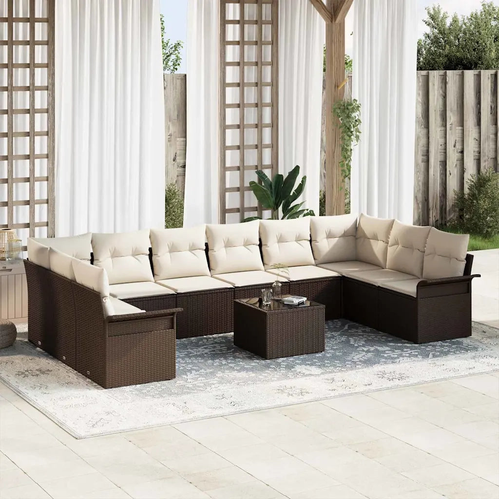 Set Divano da Giardino con cuscino 11 pcs Marrone Poly Rattan