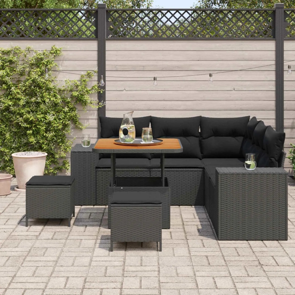 Set Divano da Giardino con cuscino 8 pcs Nero polyrattan 3361999