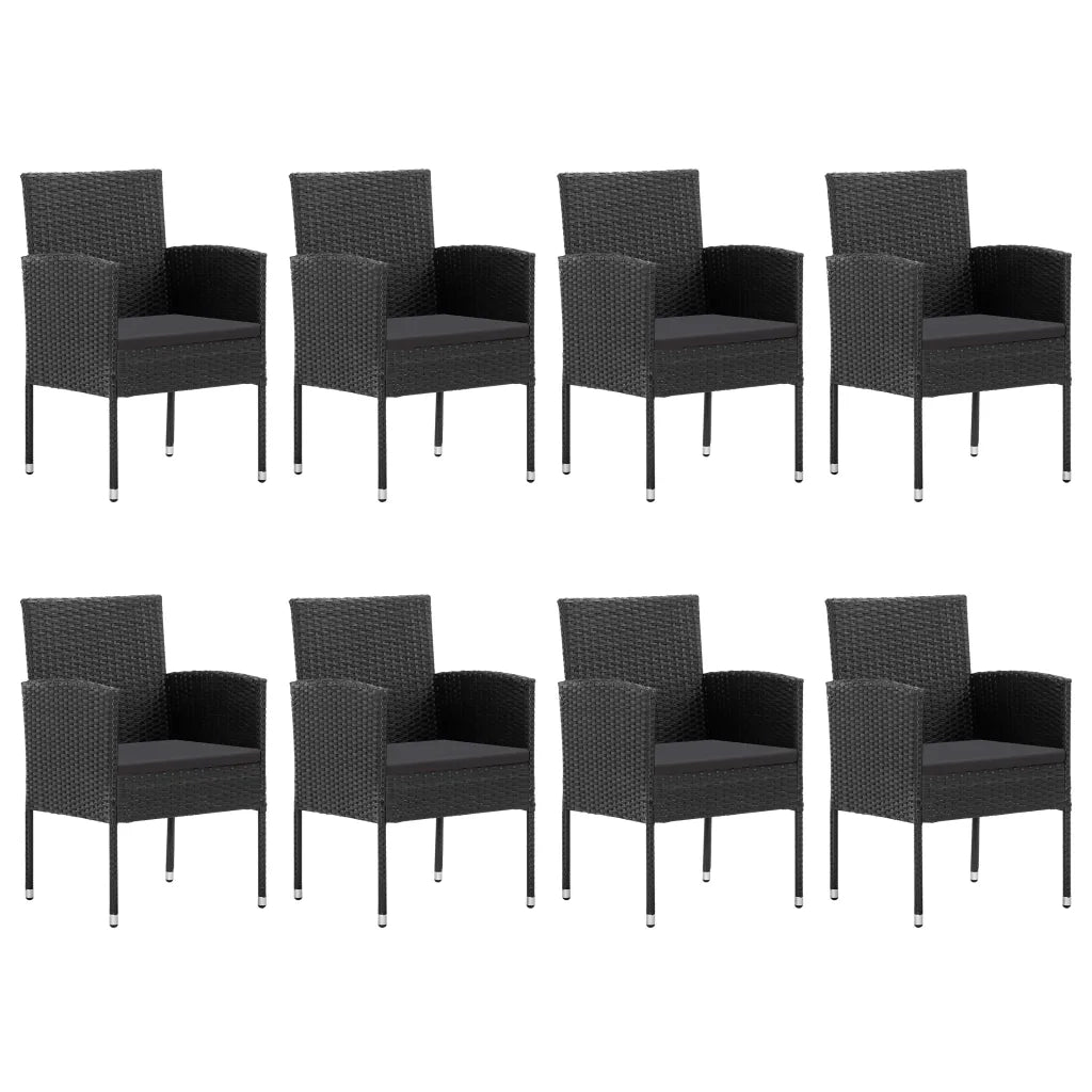 Set da Pranzo da Giardino 9 pz Nero in Polyrattan e Acciaio