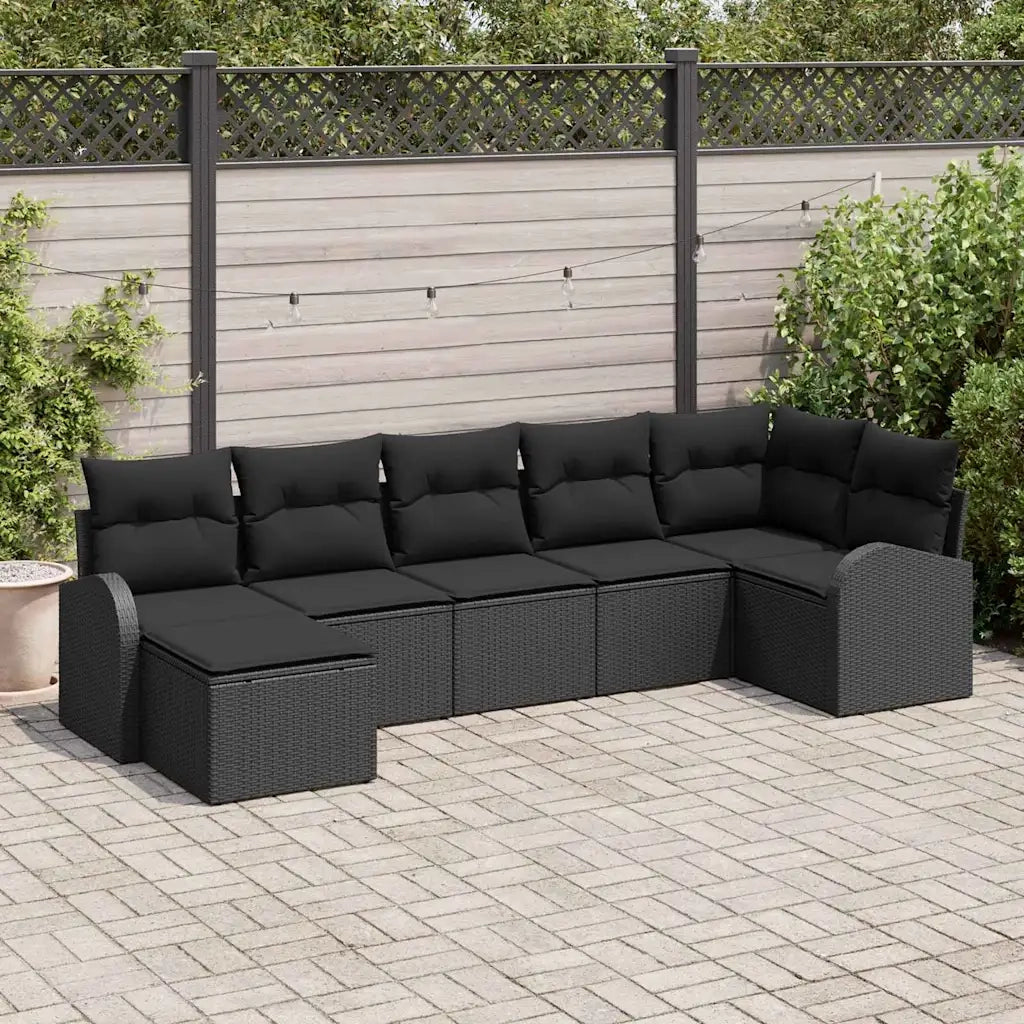 Set di divani con cuscino 7 pcs Nero polyrattan