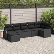 Set di divani con cuscino 7 pcs Nero polyrattan
